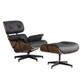 Black Tufted Leather Swivel Lounge Chair with Ottoman F61612