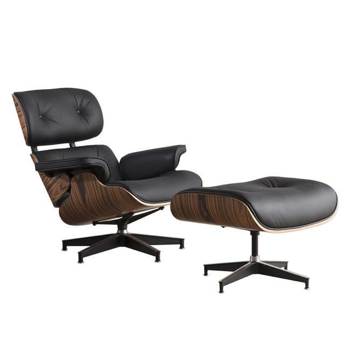 Black Tufted Leather Swivel Lounge Chair with Ottoman F61612