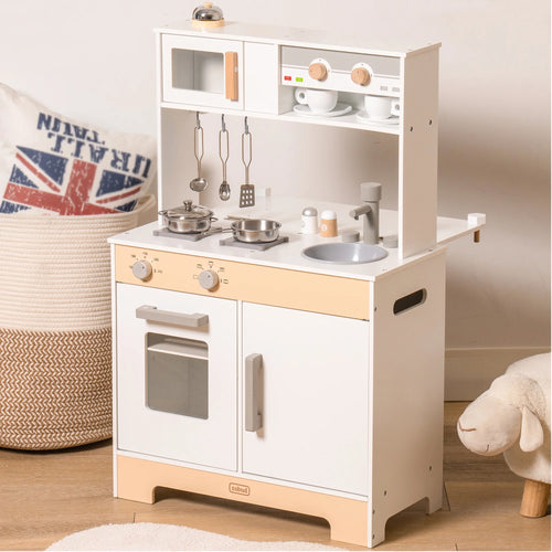 2 in 1 Wooden Play Kitchen Playset with Cookware Accessories N2746