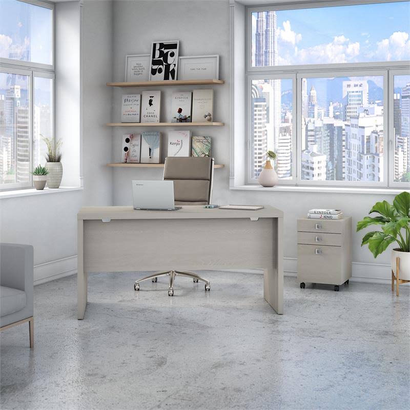 Gray Sand Credenza Desk with Mobile File Cabinet X10233