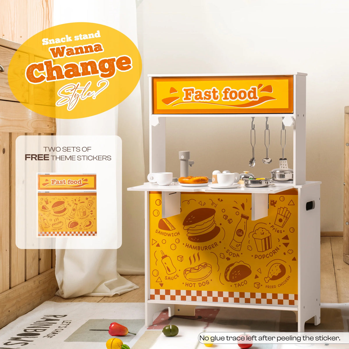 2 in 1 Wooden Play Kitchen Playset with Cookware Accessories N2746
