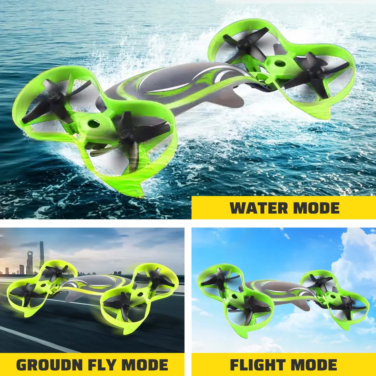 Mini 3 in 1 Remote Control Drone, 360 Degrees Flip, Green V490162