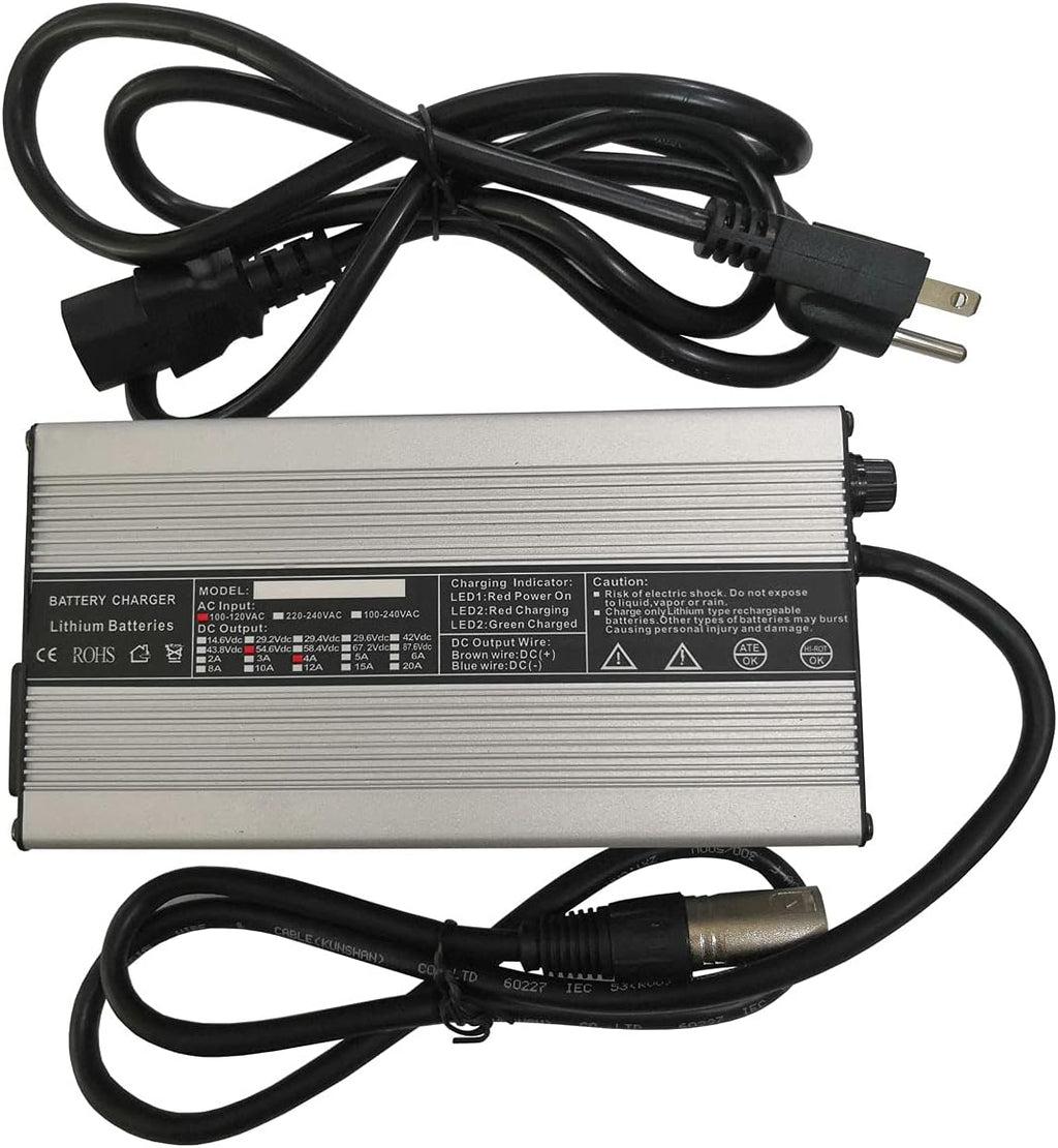 54.6V 4A Battery Charger for 48V 13S Lithium Battery with 3-Pin XLR Connector Pack of 2 Q76808