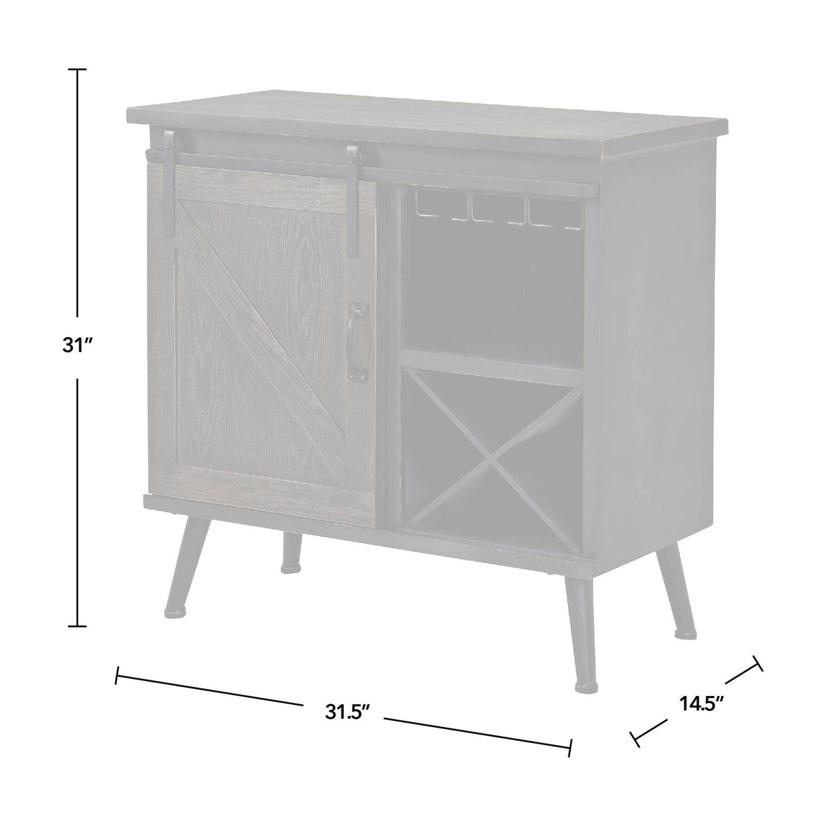 Dark Brown Wood Barn Door Bar Cabinet G940
