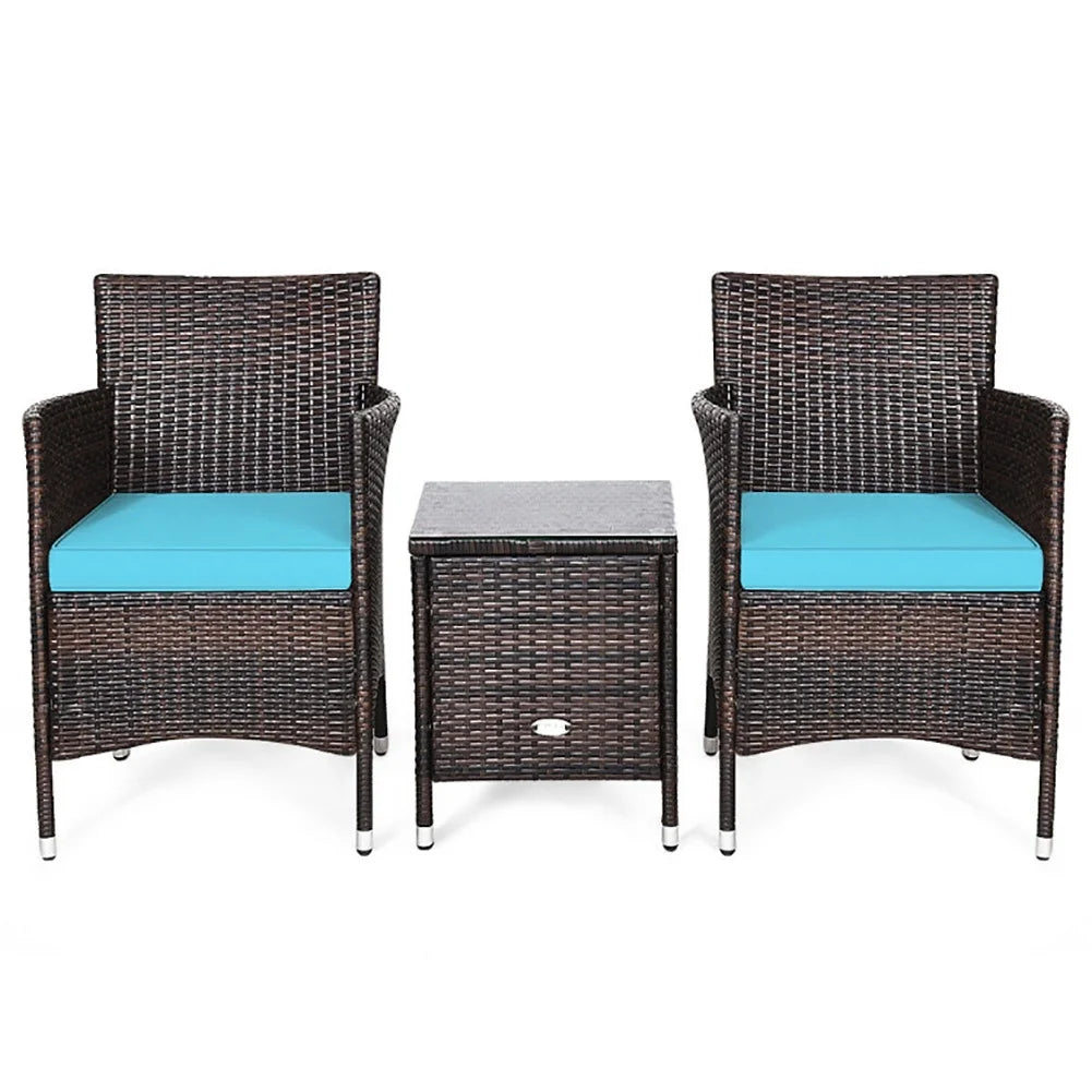 3 Piece Rattan Wicker Patio Conversation Set with Coffee Table & Chairs G113716
