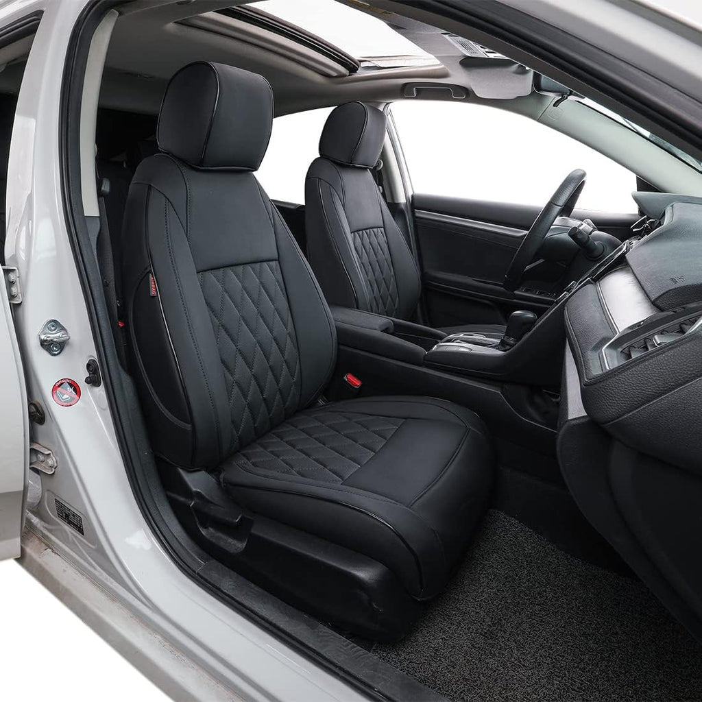 Black with Red Trim Leatherette Car Seat Covers for Honda Civic Sedan M4102