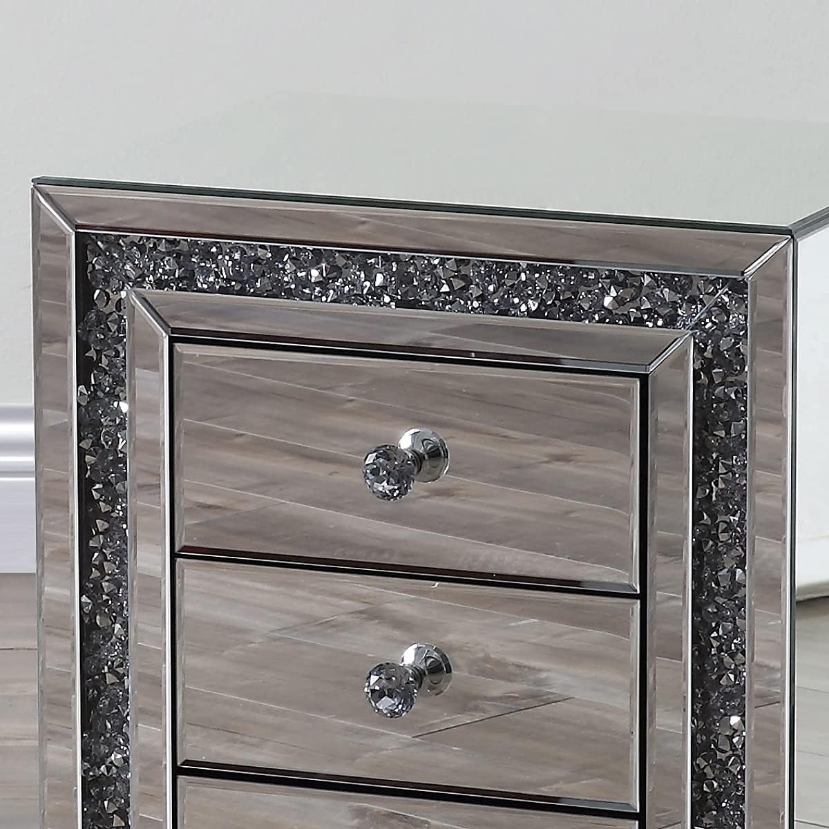Mirrored Nightstand with Three Drawers D512