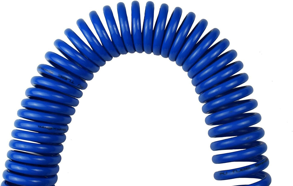 10-Pack Blue Polyurethane Recoil Air Hose 1/4" by 25' with Bend Restrictor and Quick Coupler N22244