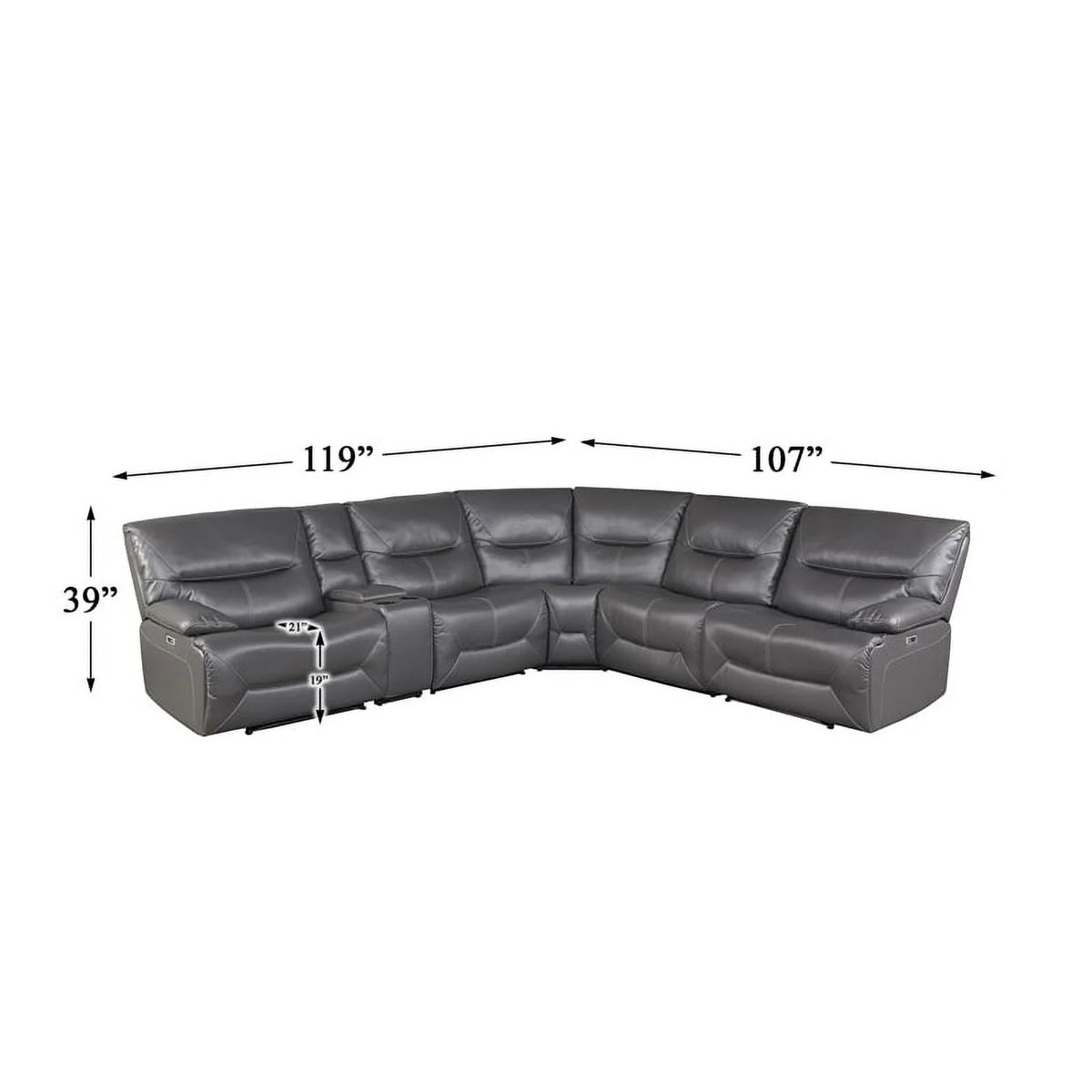 Gray 6 Piece Faux Leather Power Reclining Sectional T83786