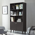 Modern Bookcase with 2 Doors Wooden Bookshelf with 6 Storage Cabinet Coffee Q644693