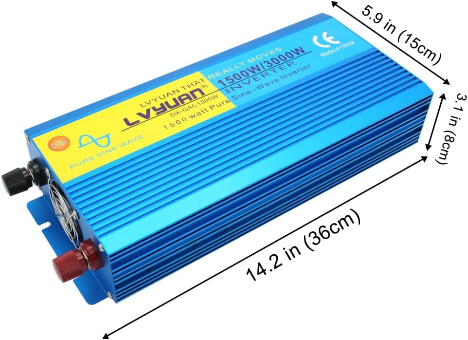 1500W Pure Sine Wave Power Inverter 12V DC to 110V AC with 3 AC Outlets K68405