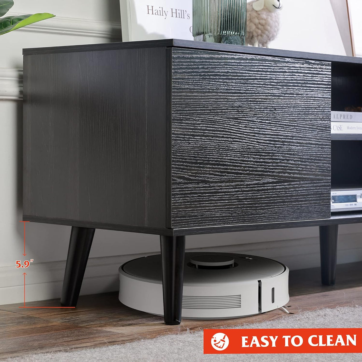 Gray Oak TV Stand with Storage Cabinet and Open Shelves P251