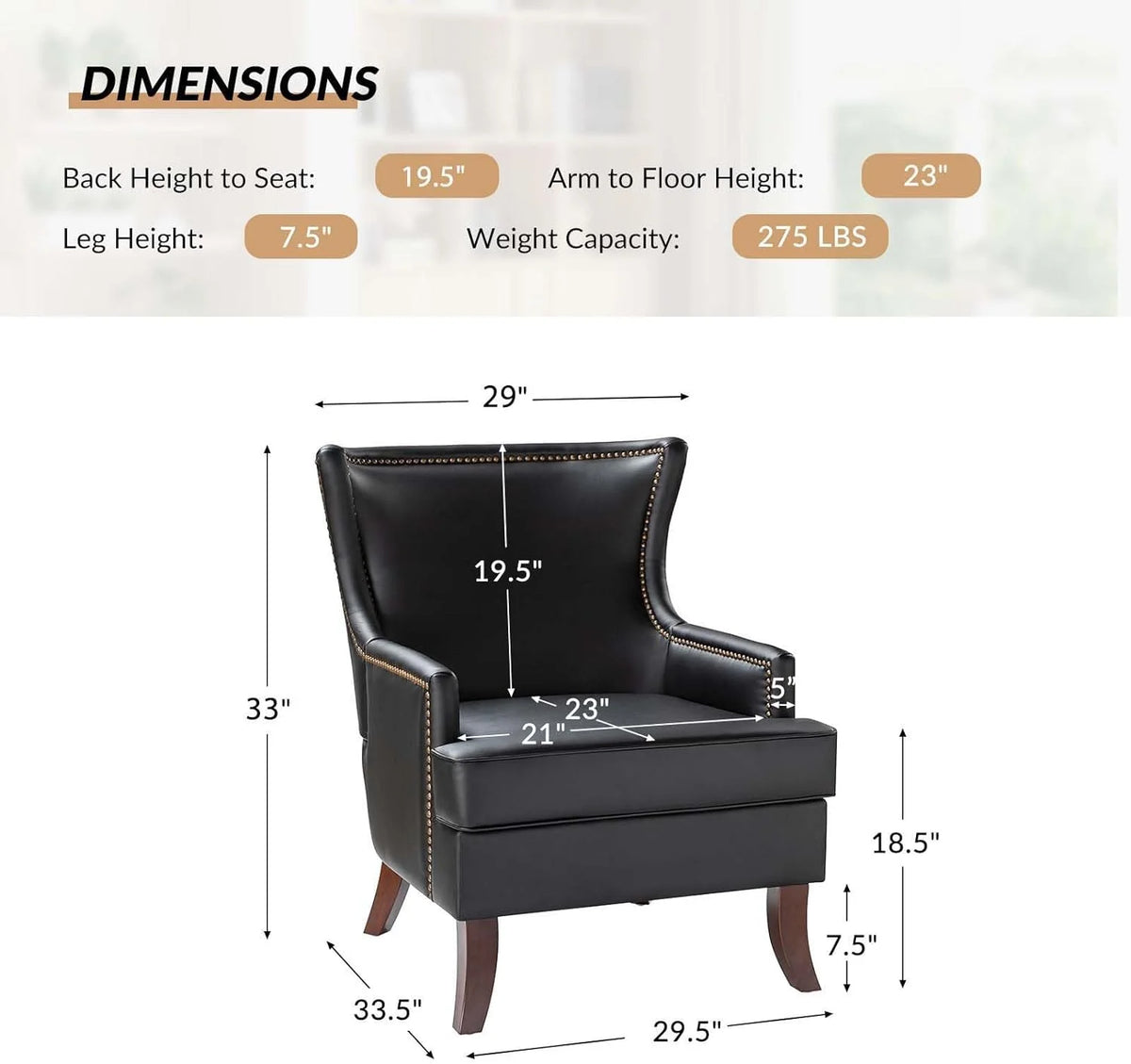 Black Faux Leather Wingback Accent Chair M737