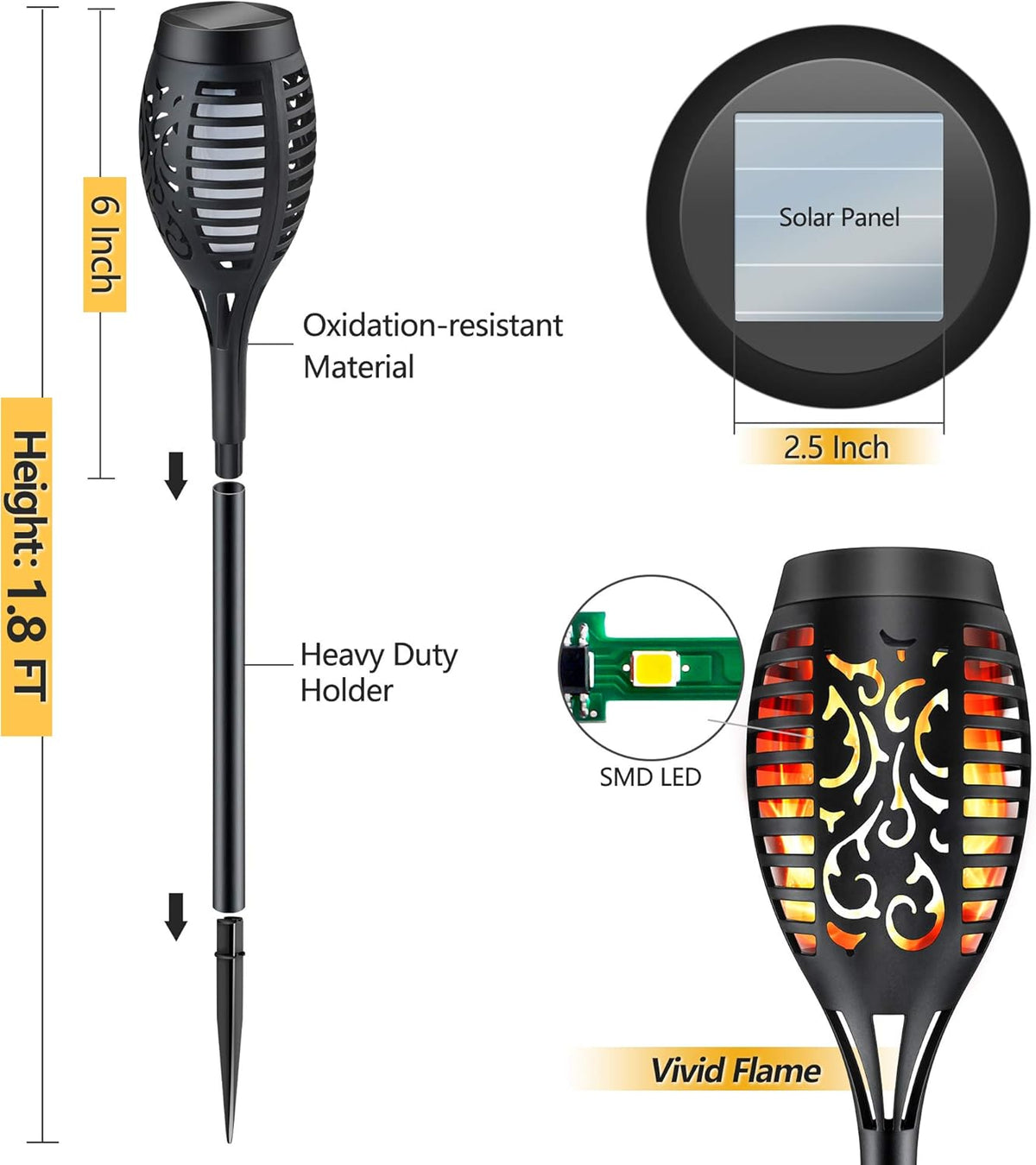 Solar Torch Lights Outdoor Garden Lawn Lights with Realistic Flickering Flames N587
