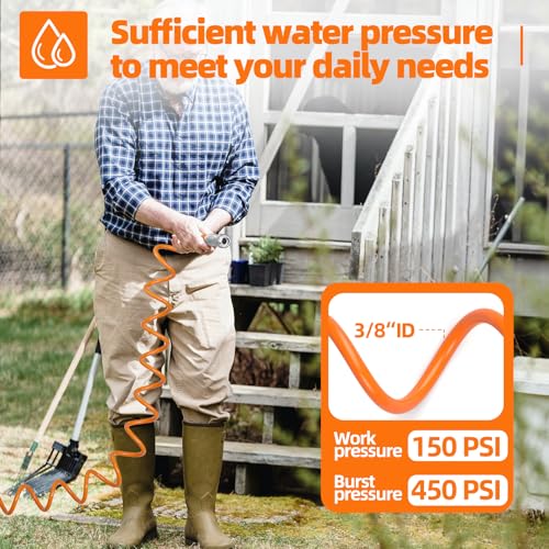 Lightweight Coil Garden Hose 50 FT with 6-Pattern Spray Nozzle A9254