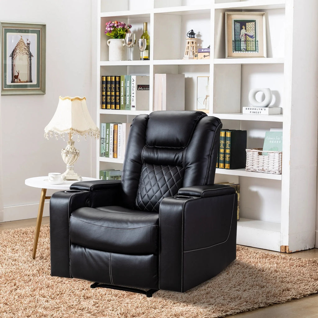 Brown Leather Home Theater Seating with USB Ports and Cup Holders X764848