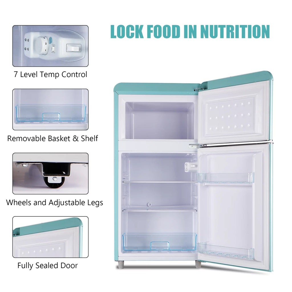 3.2 Cubic Feet Retro Dual Door Mini Fridge with Freezer G64201