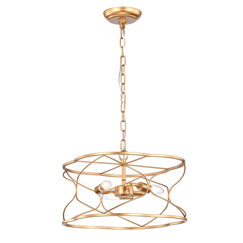 15" Matte Gold Ceiling Pendant Light with Caged Drum M718