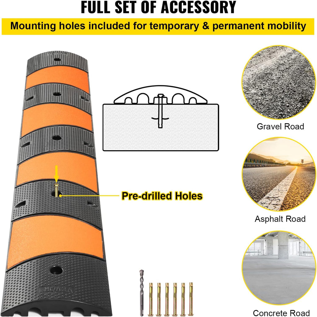 Rubber Speed Bump, 72.8 x 12.2 x 2.2, 22000 LBS Load Capacity B234750