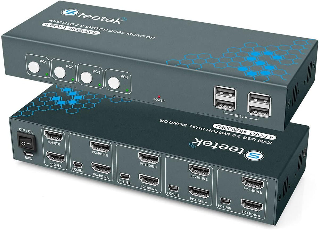4 Port 4K@30Hz HDMI KVM Switch with 8 HDMI and 4 USB Cables W55908