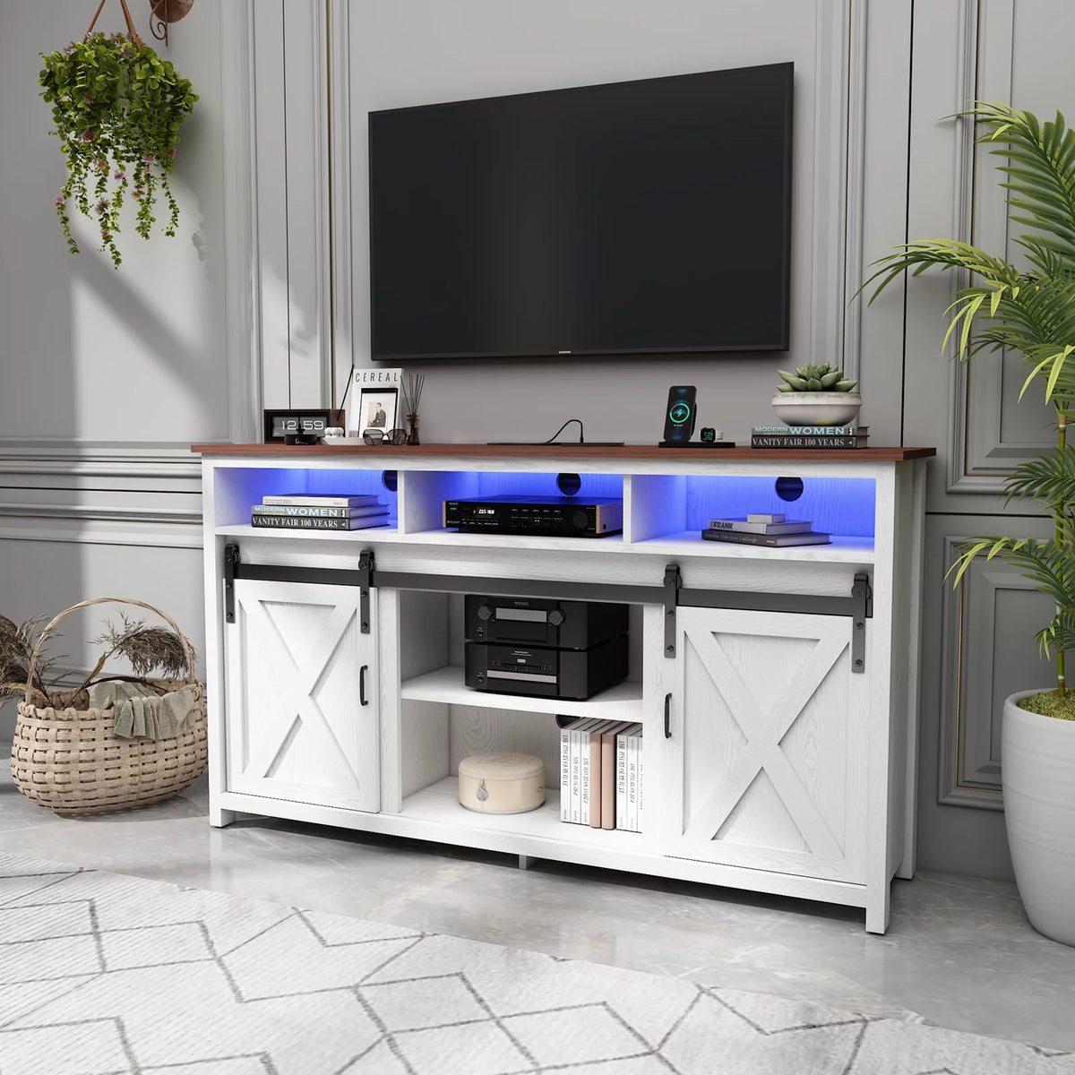 White TV Stand for 65 inch TVs S282