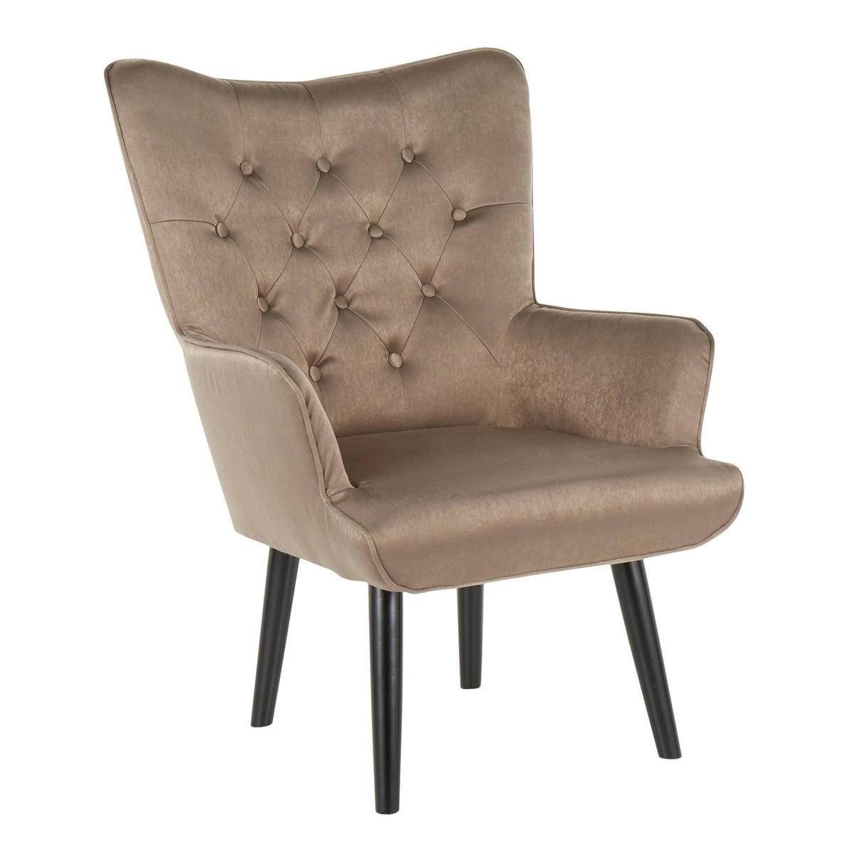 Green Satin Accent Chair with Wooden Legs U6124