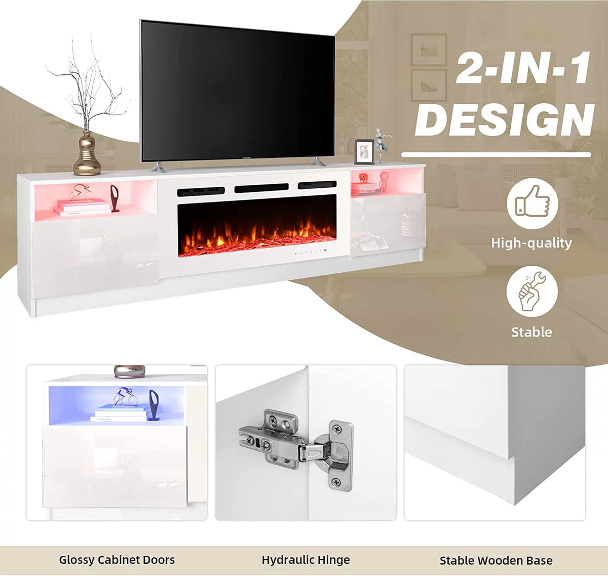 White Fireplace TV Stand with 40'' Electric Fireplace M82253