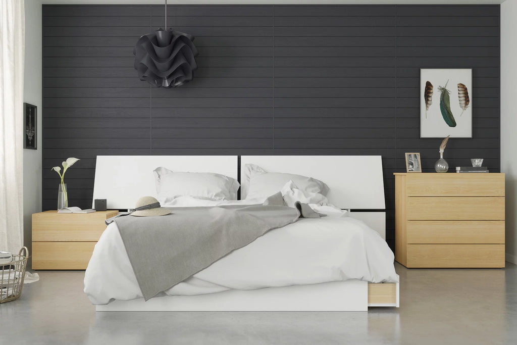 4 Piece Queen Size Bedroom Set Natural Maple and White O6706