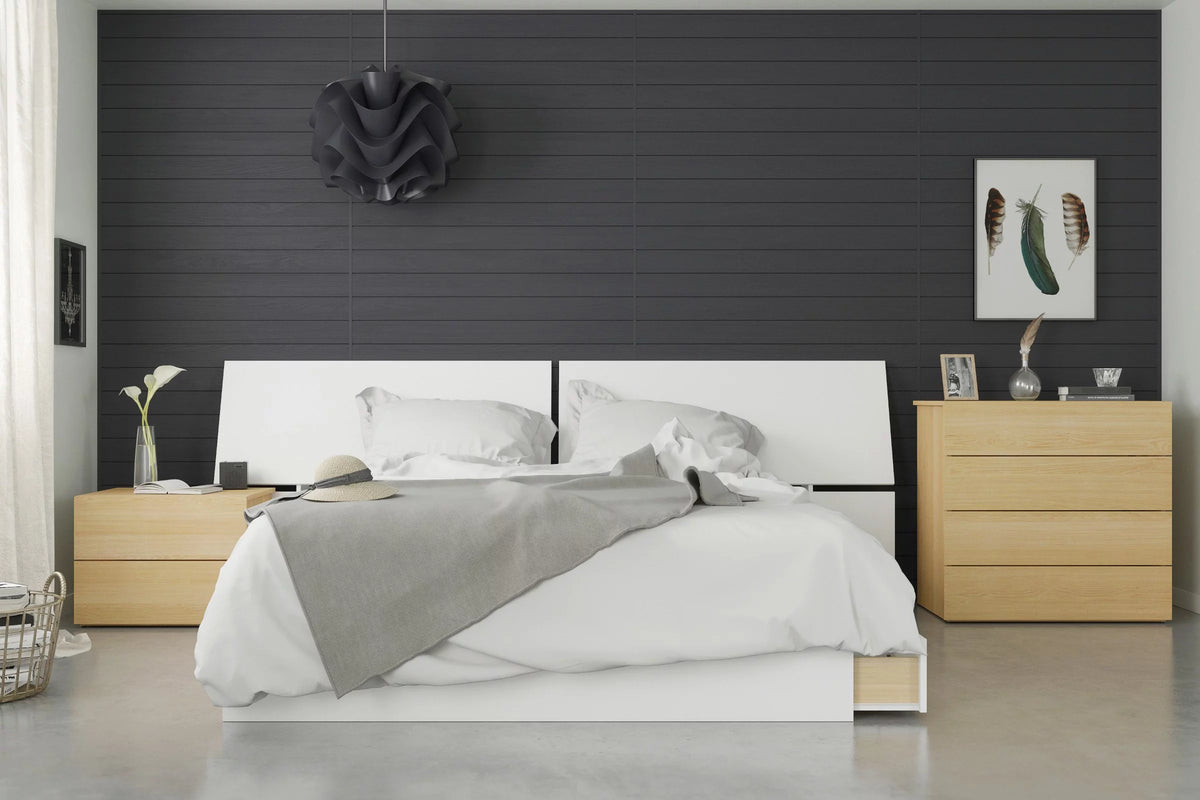 4 Piece Queen Size Bedroom Set Natural Maple and White O6706