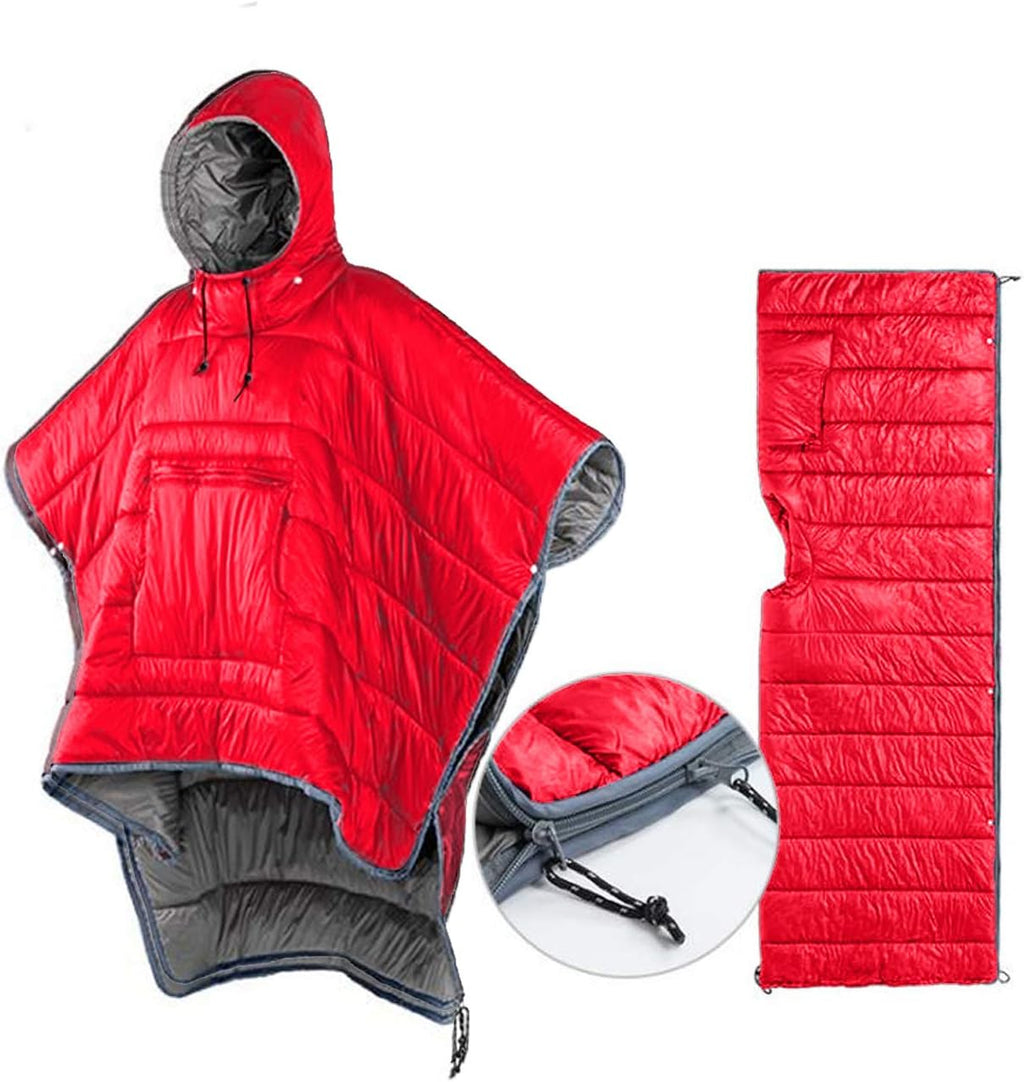 Thermal Poncho Wearable Hooded Blanket Sleeping Bag Cloak with Stuff Sack V241