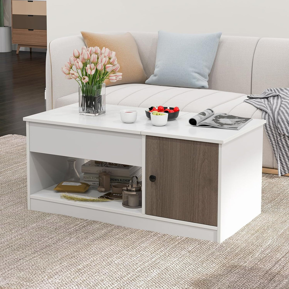Lift-Top Coffee Table with Compartments Wood Rectangular G317703