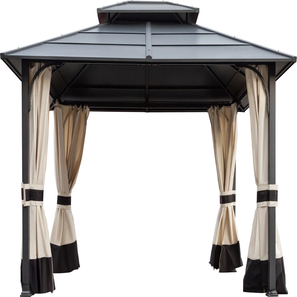 10x12ft Galvanized Steel Hard Top Outdoor Gazebo with Netting and Curtains W5413
