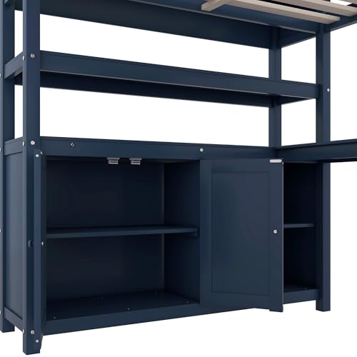 Full Size Wood Loft Bed with Desk and Storage K454