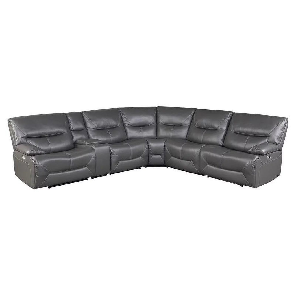 Gray 6 Piece Faux Leather Power Reclining Sectional T83786