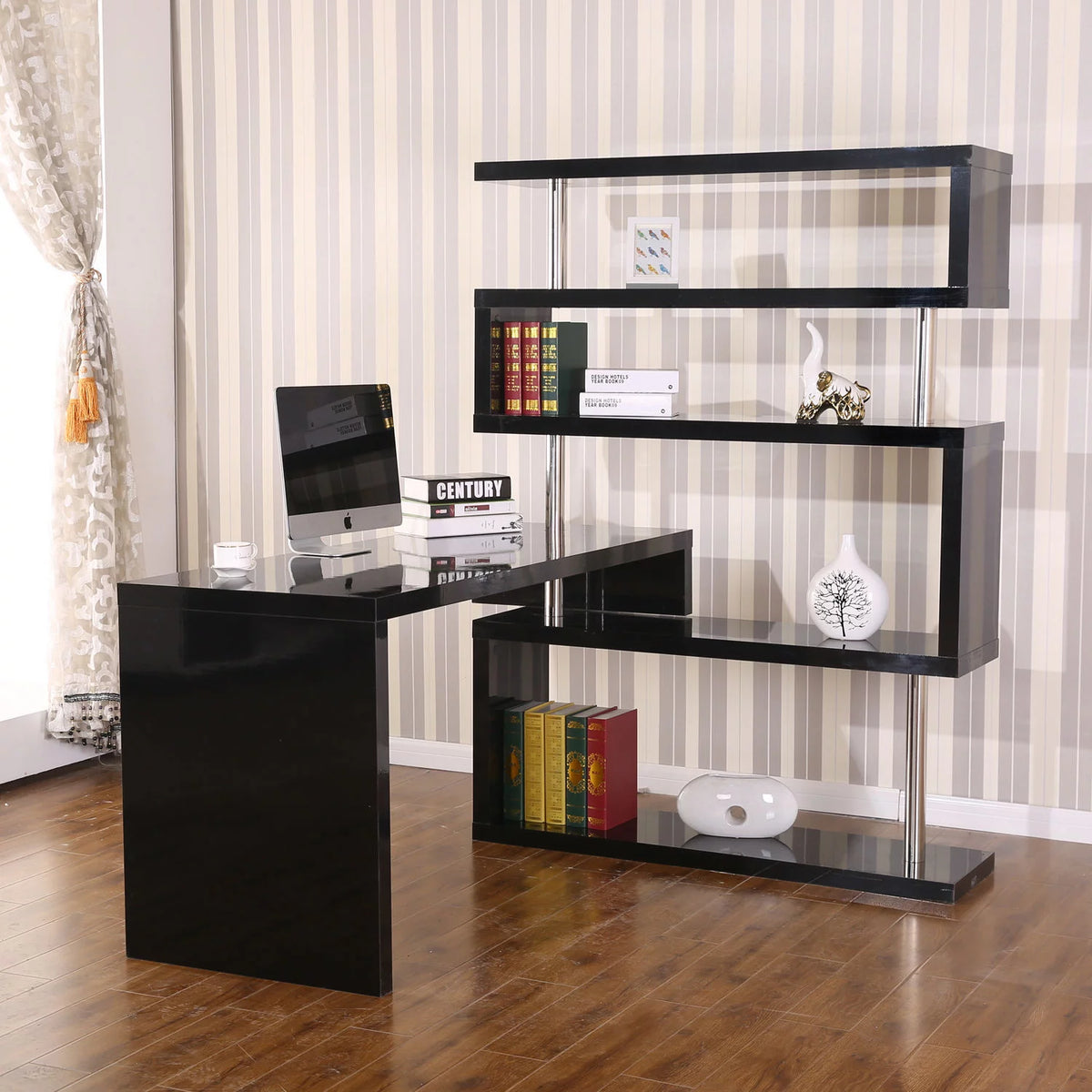 Black Corner Desk and Shelf Combo N411892