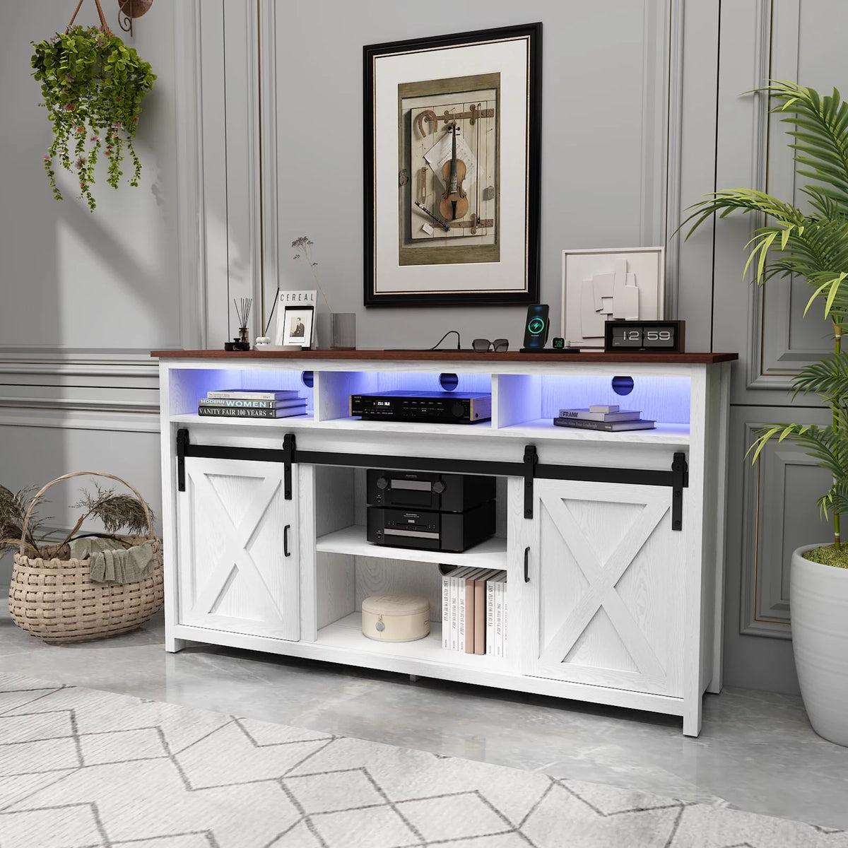 White TV Stand for 65 inch TVs S282