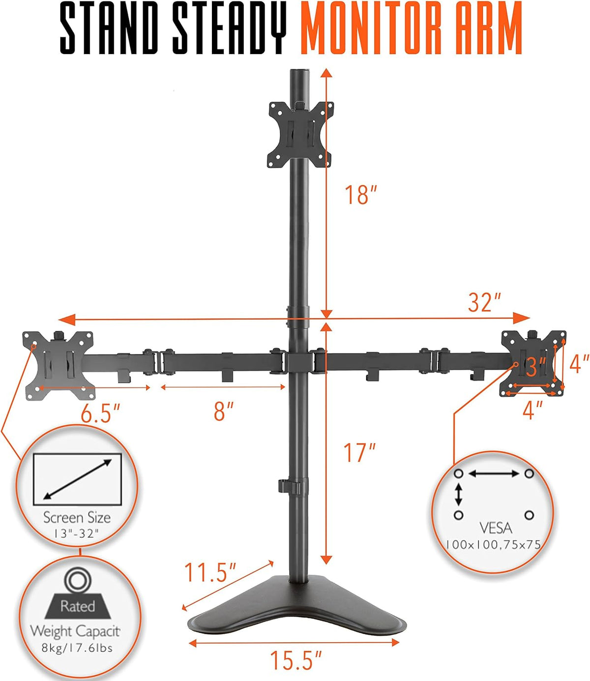 Freestanding Triple Monitor Mount Desk Stand with VESA Mounts R248439