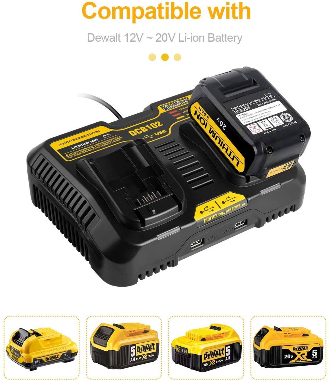 Replacement for DeWalt 12V-20V Max Li-Ion Battery Charger Dual Port Y687226