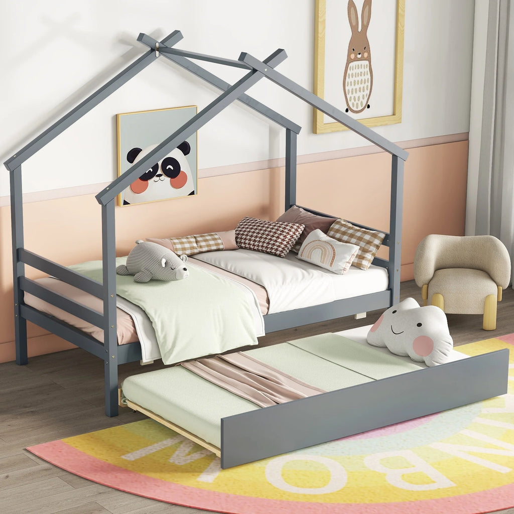 Twin Size White Bed Frame with Trundle C4154