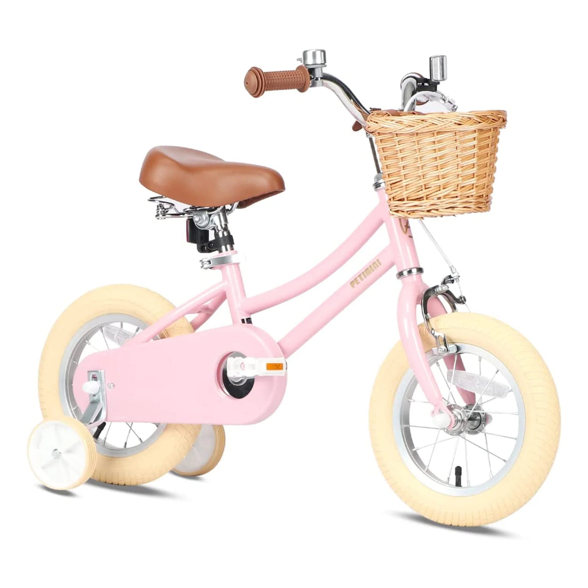 14 Inch Child Bicycle with Basket, Bell, and Training Wheels, Pink W875087