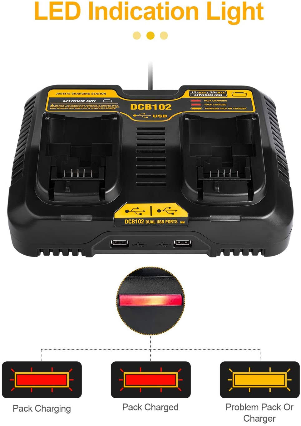 Replacement for DeWalt 12V-20V Max Li-Ion Battery Charger Dual Port Y687226