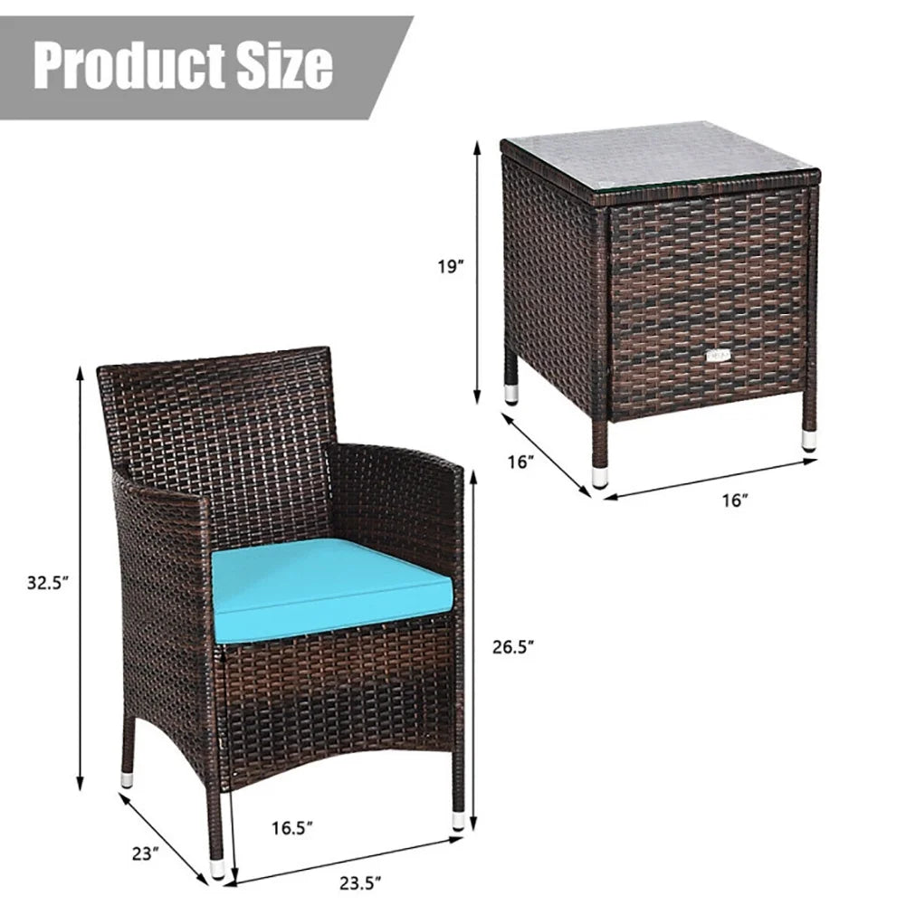 3 Piece Rattan Wicker Patio Conversation Set with Coffee Table & Chairs G113716