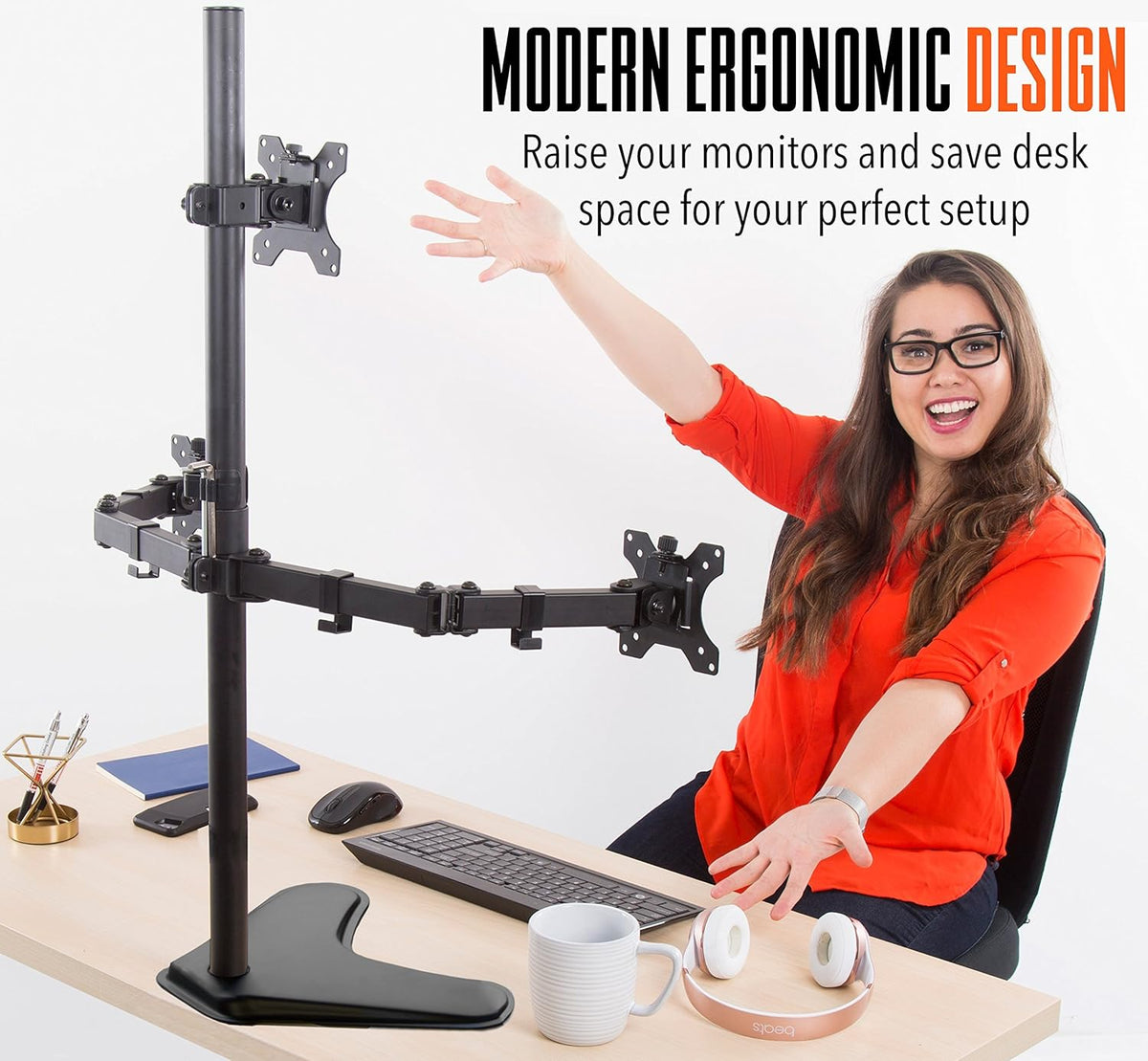 Freestanding Triple Monitor Mount Desk Stand with VESA Mounts R248439