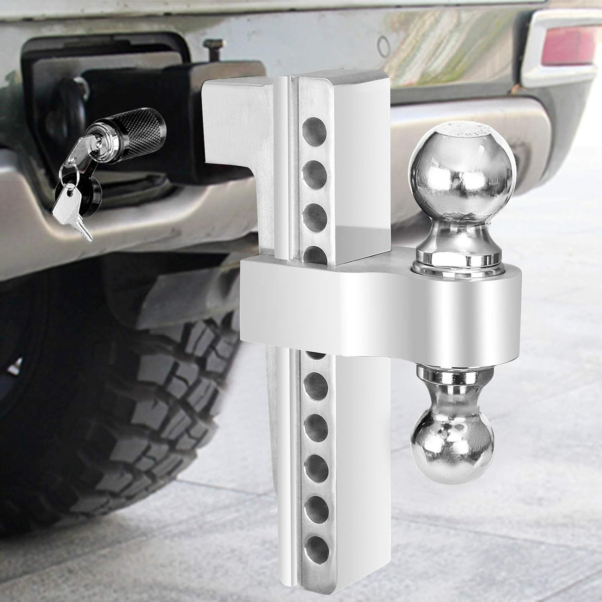 Dual Ball Mount Hitch Adjustable Drop/Rise, Aluminum Trailer Hitch, Fits 2" Receiver with Pin Lock (10 inch) X401