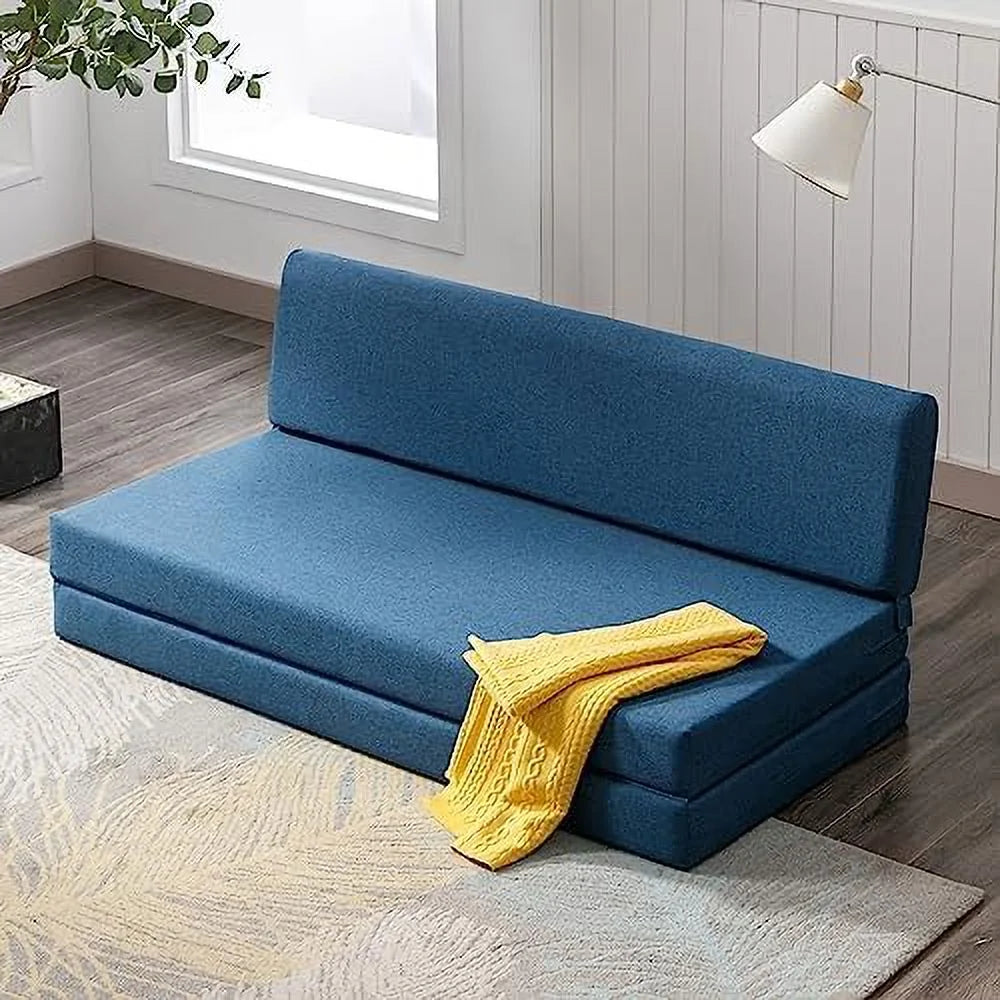 Twin Folding Sofa Bed with Memory Foam Mattress Linen Fabric K1166