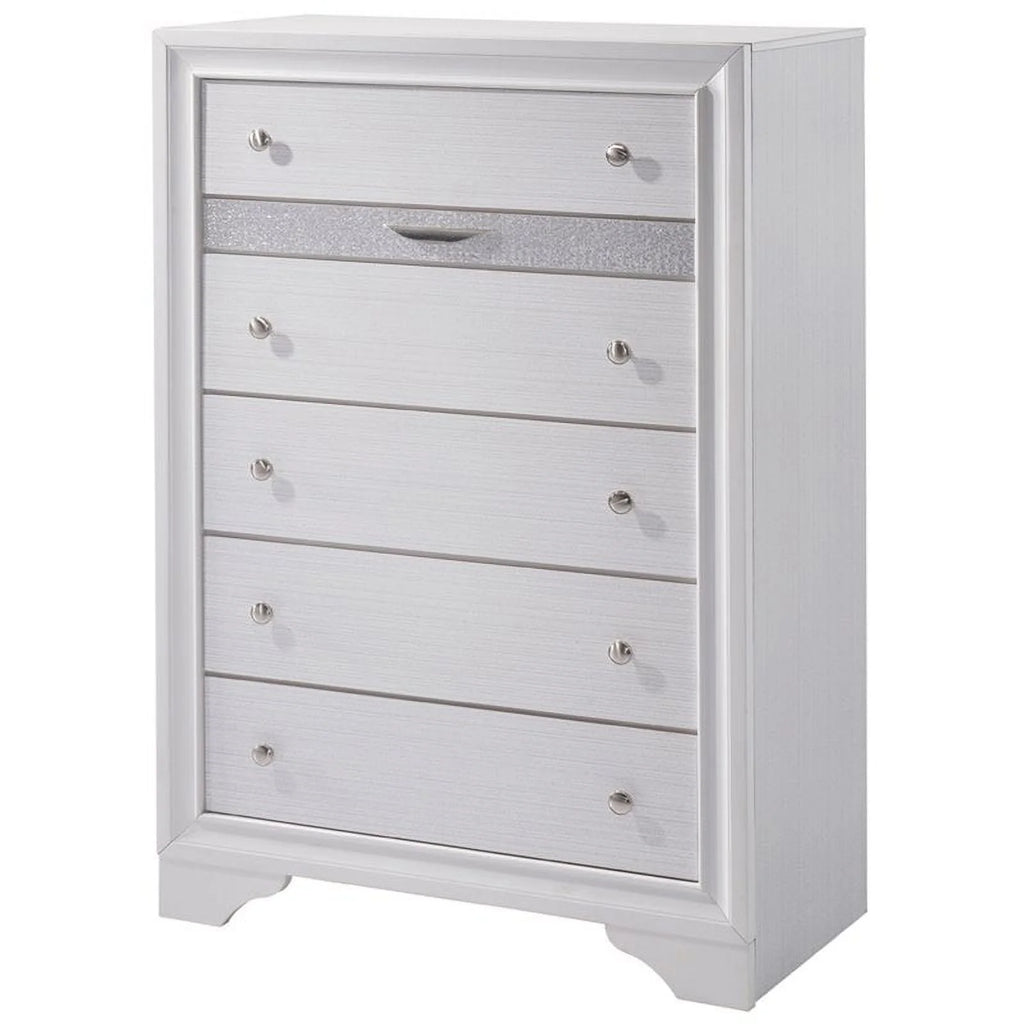 Contemporary Solid Wood 5-Drawer Chest in White Q46135