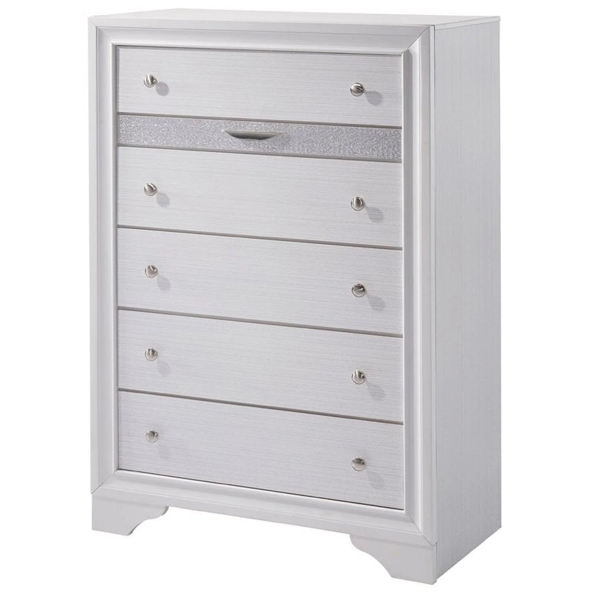 Contemporary Solid Wood 5-Drawer Chest in White Q46135