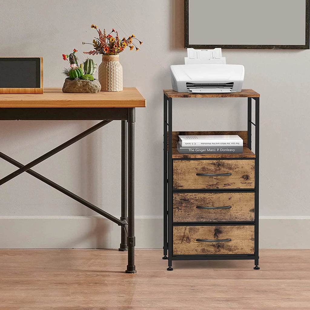 Brown 3 Drawer Wood Nightstand T301