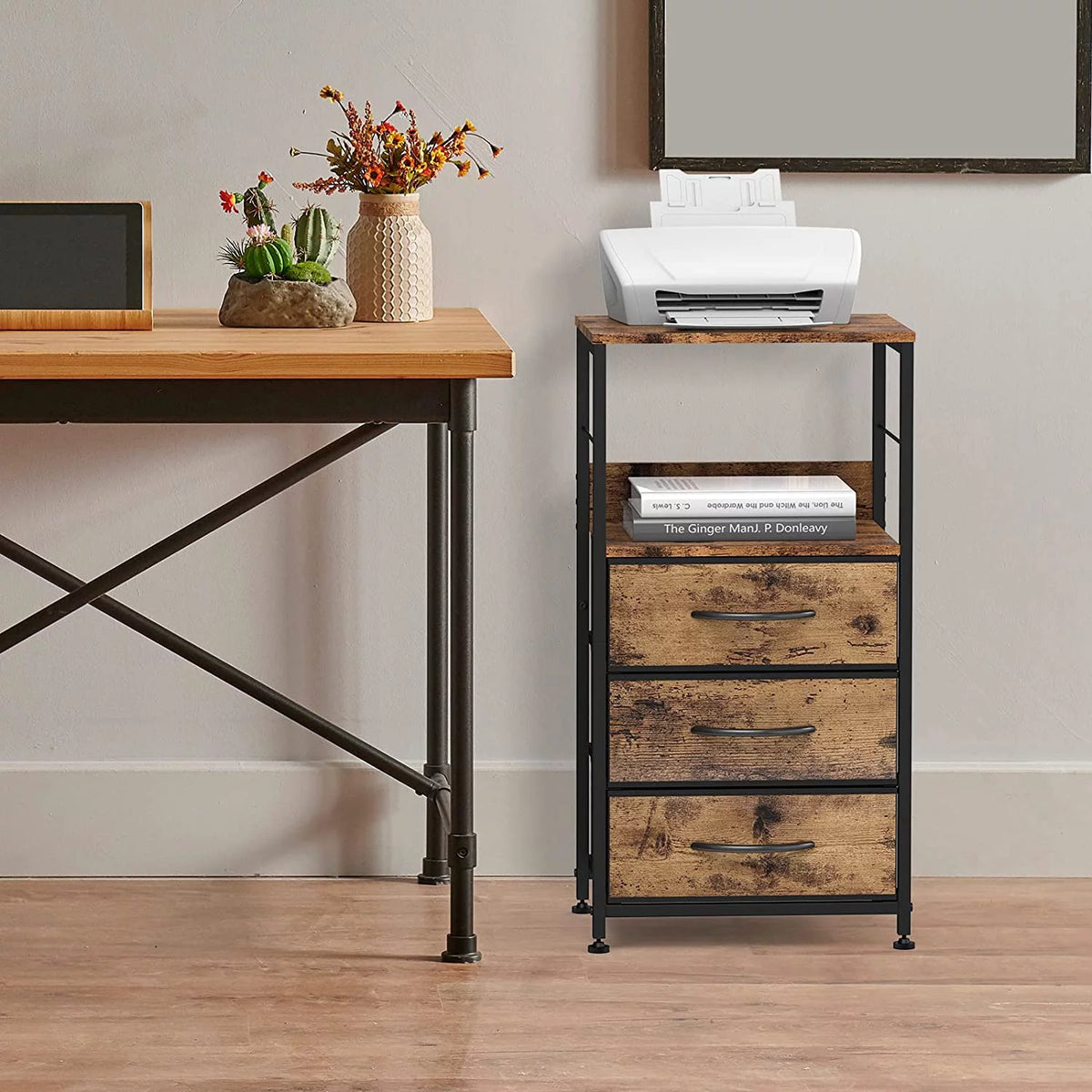Brown 3 Drawer Wood Nightstand T301