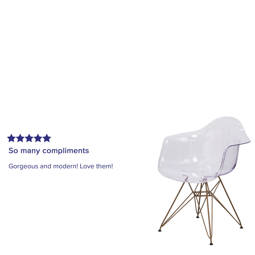 2 Pack Transparent Side Chair with Arms and Gold Base I97748